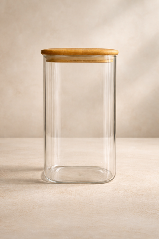 Bambu Kapaklı Borosilikat 1500ML Isıya Dayanaklı Kavanoz KW-524