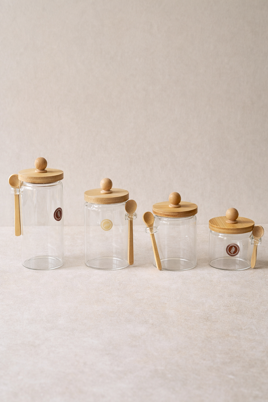 Bambu Kaşıklı Conta Kapaklı Kavanoz Set Baharatlık KW-730-740 Series
