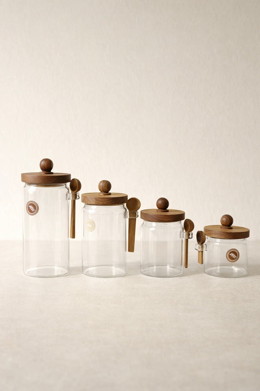 Akasya Kaşıklı Conta Kapaklı Kavanoz Set Baharatlık KW-730 Series