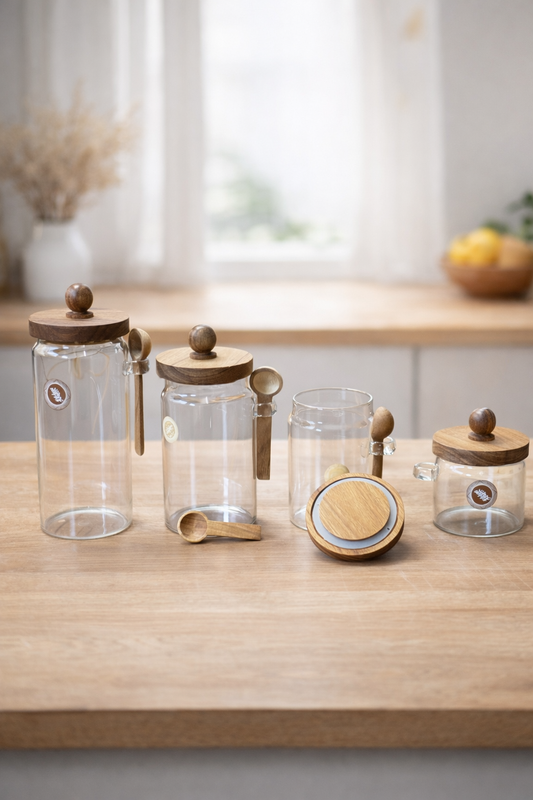 Akasya Kaşıklı Conta Kapaklı Kavanoz Set Baharatlık KW-730 Series