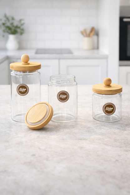 Bambu Conta Kapaklı Kavanoz Set Baharatlık KW-740-2 Series