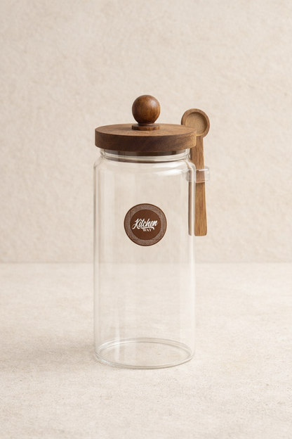 Akasya Kaşıklı Conta Kapaklı 6'lı 1200ml Kavanoz Baharatlık Seti KW-737