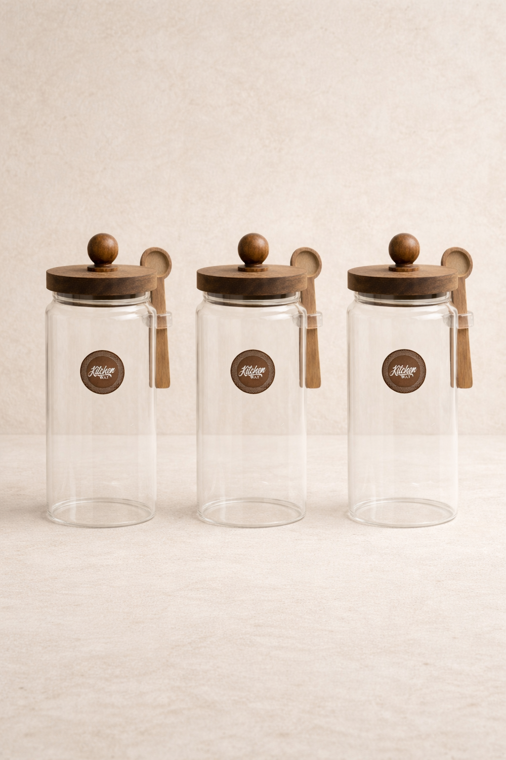 Akasya Kaşıklı Conta Kapaklı 3'lü Kavanoz Baharatlık Seti KW-737