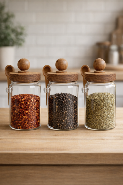 Akasya Kaşıklı Conta Kapaklı Kavanoz Baharatlık KW-735