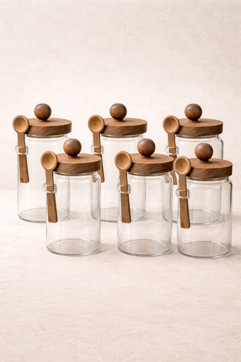 Akasya Kaşıklı Conta Kapaklı 6'lı Kavanoz Baharatlık Seti KW-736