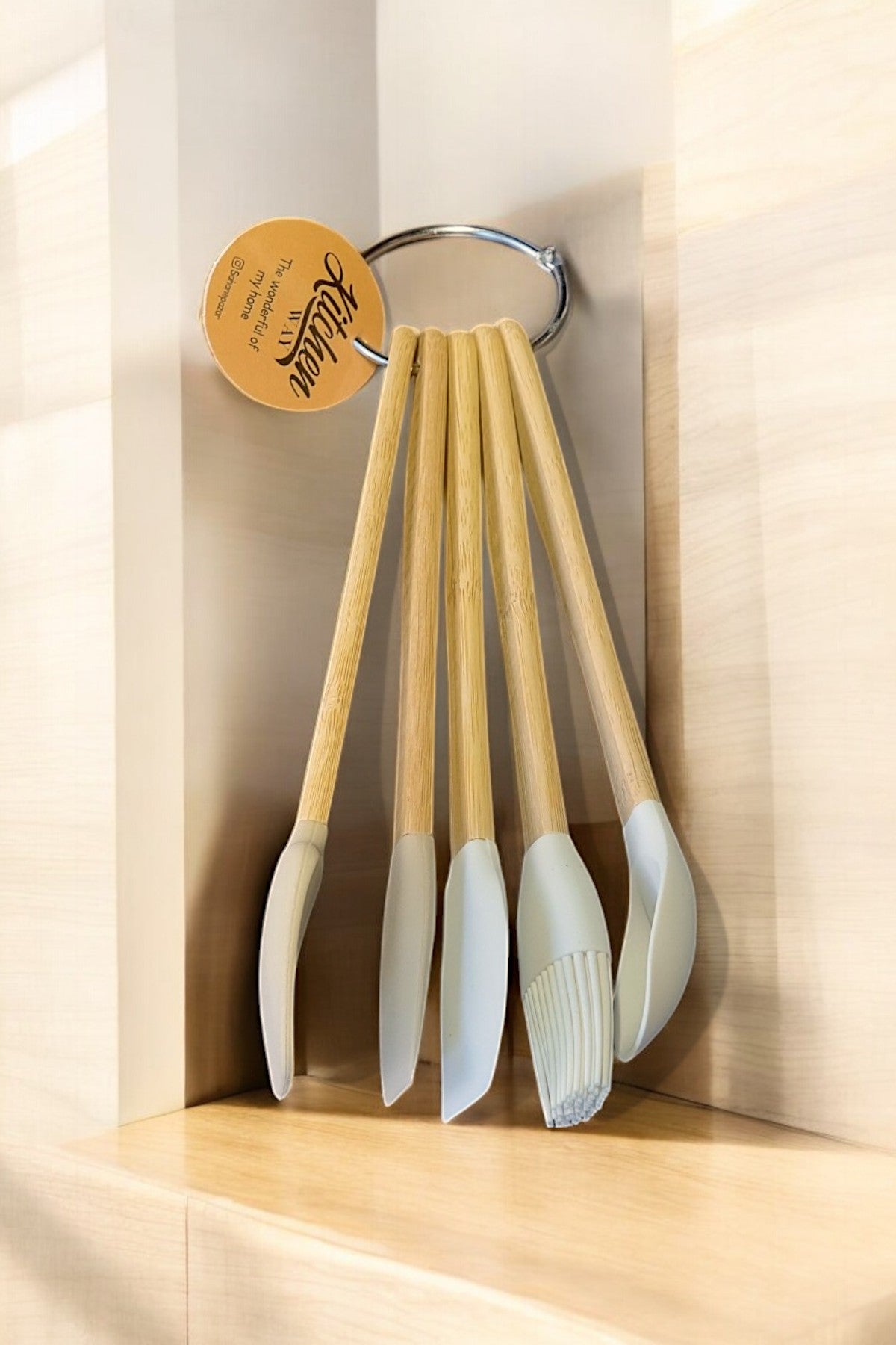 Kitchen Way Silikon Başlık Bambu Saplı 5 Li Pasta ve Kek Seti KW-408