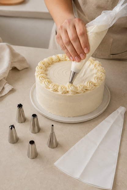 Krema Torbası ve 5 Başlık Seti Pasta Kek Cupcake Kurabiye Süsleme Duy Ucu Seti KW-3325