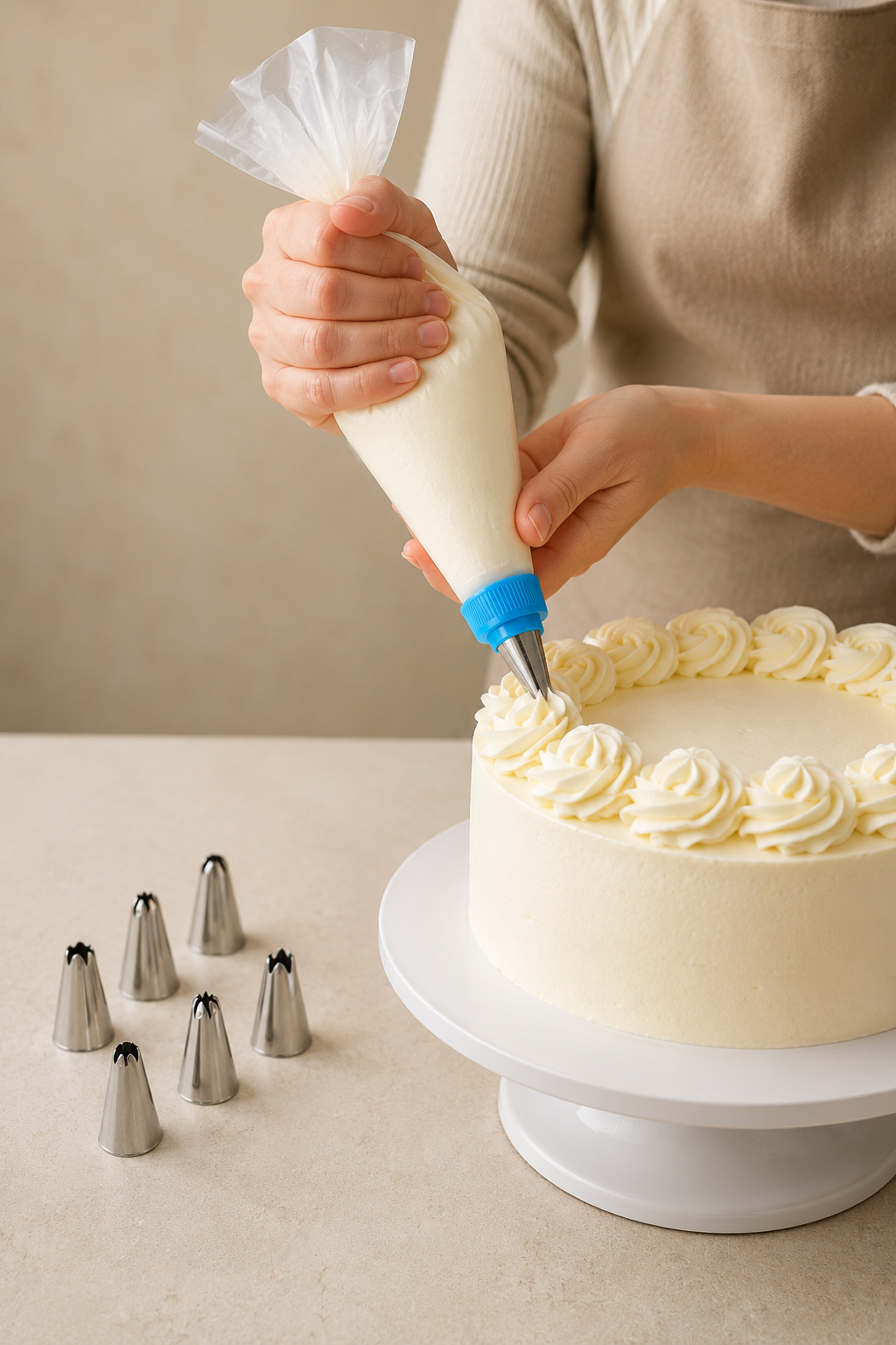 Krema Torbası ve 5 Adet Başlık Seti Pasta Kek Cupcake Kurabiye Süsleme Duy Ucu Seti KW-3323