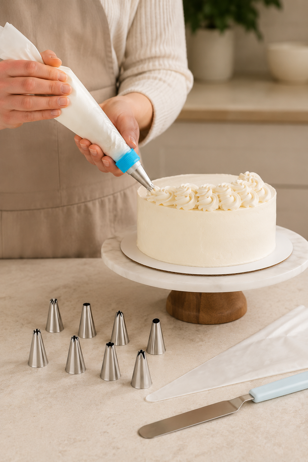 Krema Torbası ve 8 Adet Başlık Seti Pasta Kek Cupcake Kurabiye Süsleme Duy Ucu Seti KW-3327