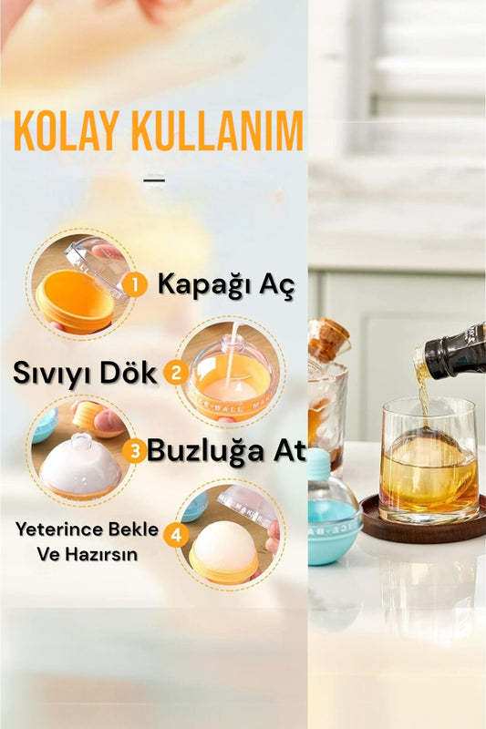 Silikonlu Küre Viski ve Meşrubat Buz Kalıbı KW-228