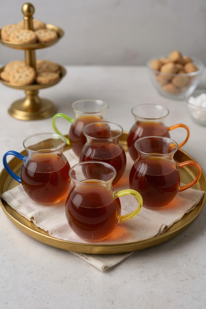 6'lı Renkli Kulplu Borosilikat Almila Serisi Bardak Seti 200ML KW-049B