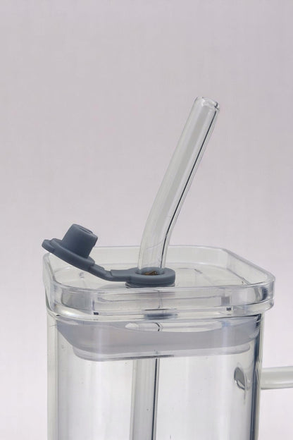 Kare Uzun Pipetli Contalı Kulplu Cam Kupa KW-052