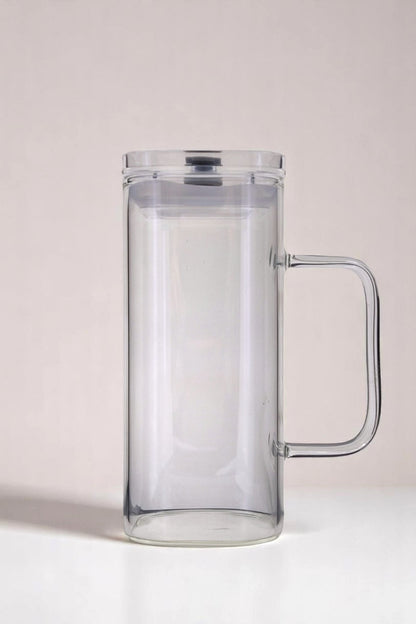 Kare Uzun Pipetli Contalı Kulplu Cam Kupa KW-052