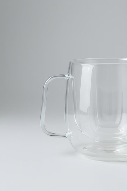 Kulplu Büyük Boy Çift Cidarlı 300ML Borosilikat Cam Bardak KW-074