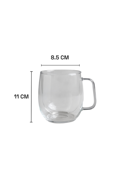 Kulplu Büyük Boy Çift Cidarlı 300ML Borosilikat Cam Bardak KW-074