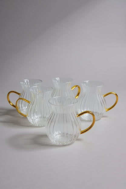 6'lı Turuncu Kulplu Borosilikat Termisil Serisi Bardak Seti 175ML KW-337