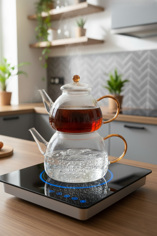 Borosilikat Renkli Kulplu Çaydanlık KW-340