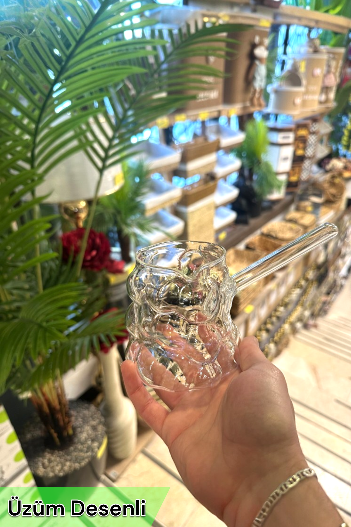Isıya Dayanıklı Üzüm Deseneli 400ML Borosilikat Cam Cezve KW-357