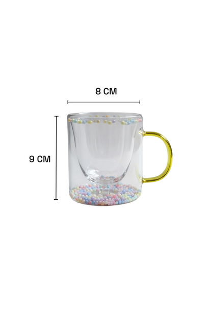 Çift Cidarlı Borosilikat 250ML Boncuk Figürlü Bardak Kupa KW-377B