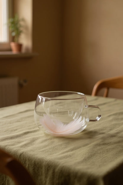 Çift Cidarlı Borosilikat 200ML Tüy Figürlü Bardak Kupa KW-379D