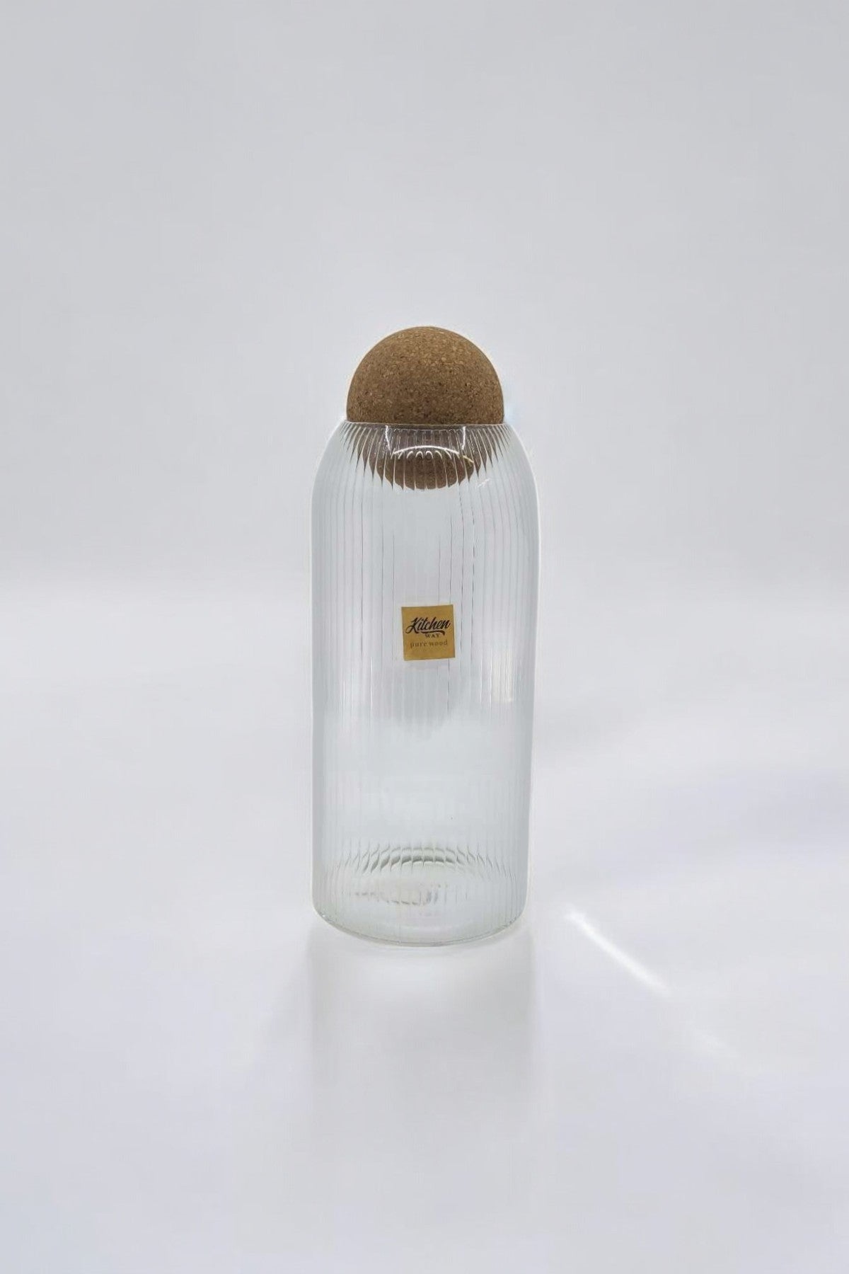Borosilikat Çizgi Desenli Mantar Kapaklı 1000ML Kavanoz KW-085