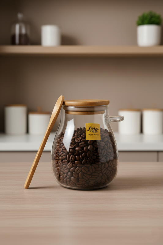 Bambu Kaşıklı Borosilikat 400ML Isıya Dayanaklı Kavanoz KW-389A