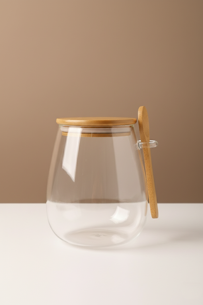 Bambu Kaşıklı Borosilikat 1000ML Isıya Dayanaklı Kavanoz KW-389C