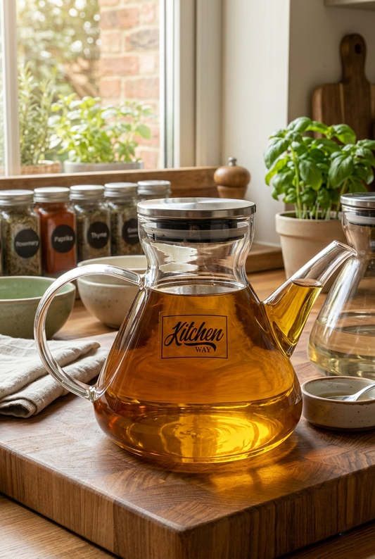 Borosilikat Cam Yağdanlık Metal Kapaklı Contalı Sızdırmaz 700ml Yağdanlık KW-393