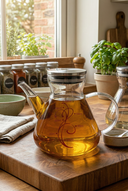 Borosilikat Cam Yağdanlık Metal Kapaklı Contalı Sızdırmaz 700ml Yağdanlık KW-393