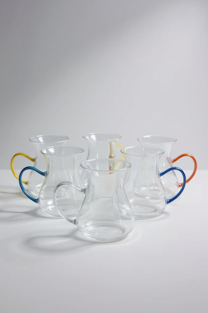 6'lı Renkli Kulplu Borosilikat Katre Serisi Bardak Seti 150ML KW-633