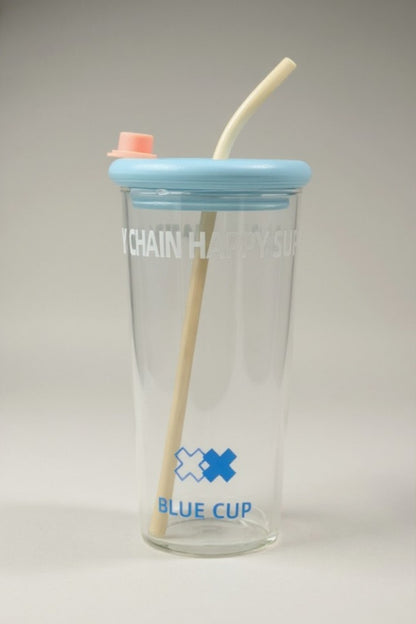 Red Cup Pipetli Kapaklı Borosilikat Cam Matara KW-882