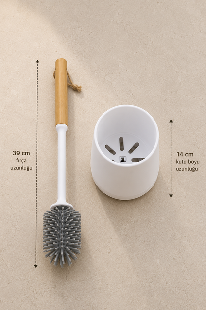 Bambu Saplı Tuvalet Temizlik Fırçası Silikon Başlıklı WC Klozet Temizleme Fırçası Dayanıklı SHN-3061