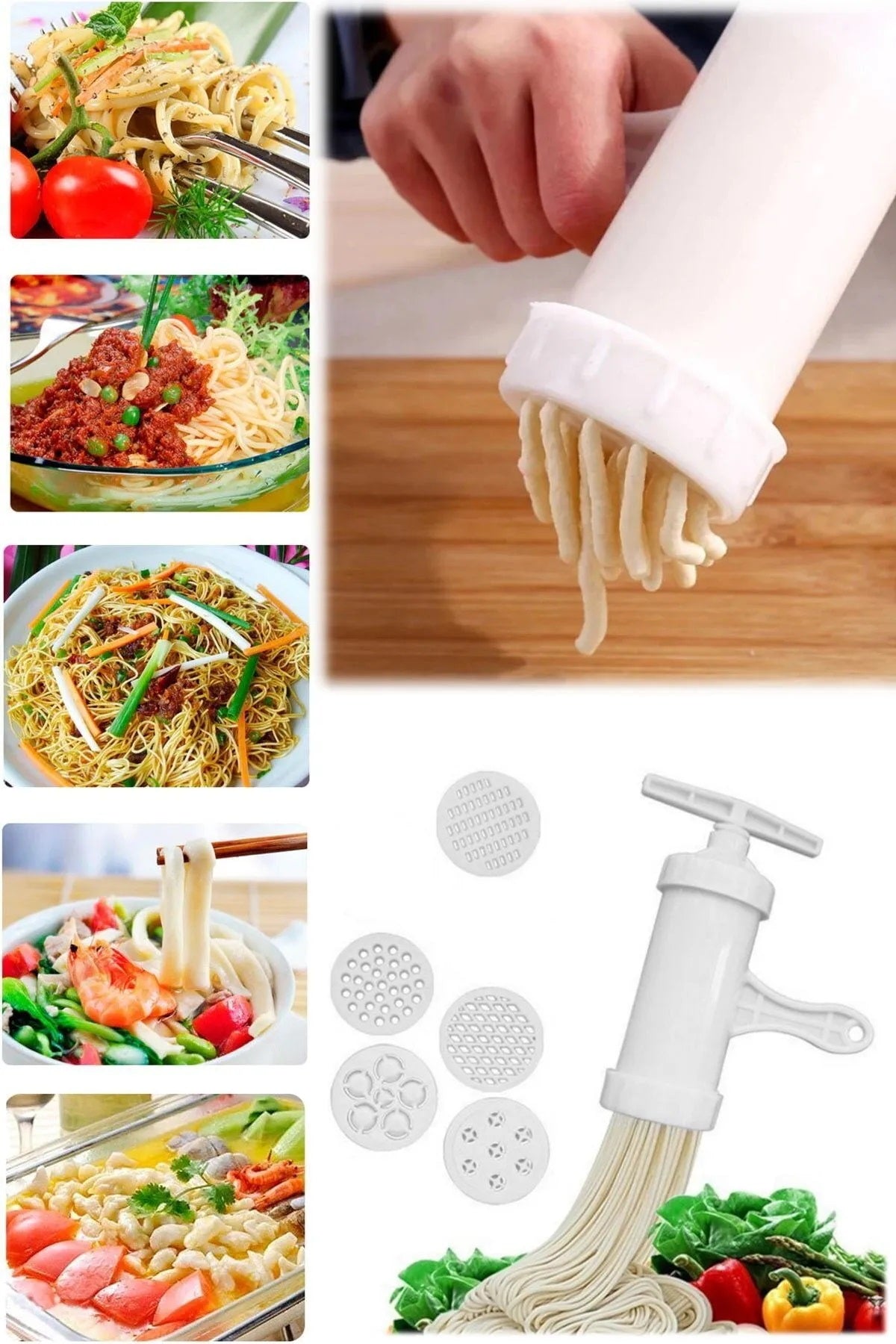 5 Başlıklı Makarna Yapım Aparatı Şehriye Spagetti Makinesi Manuel KW-236