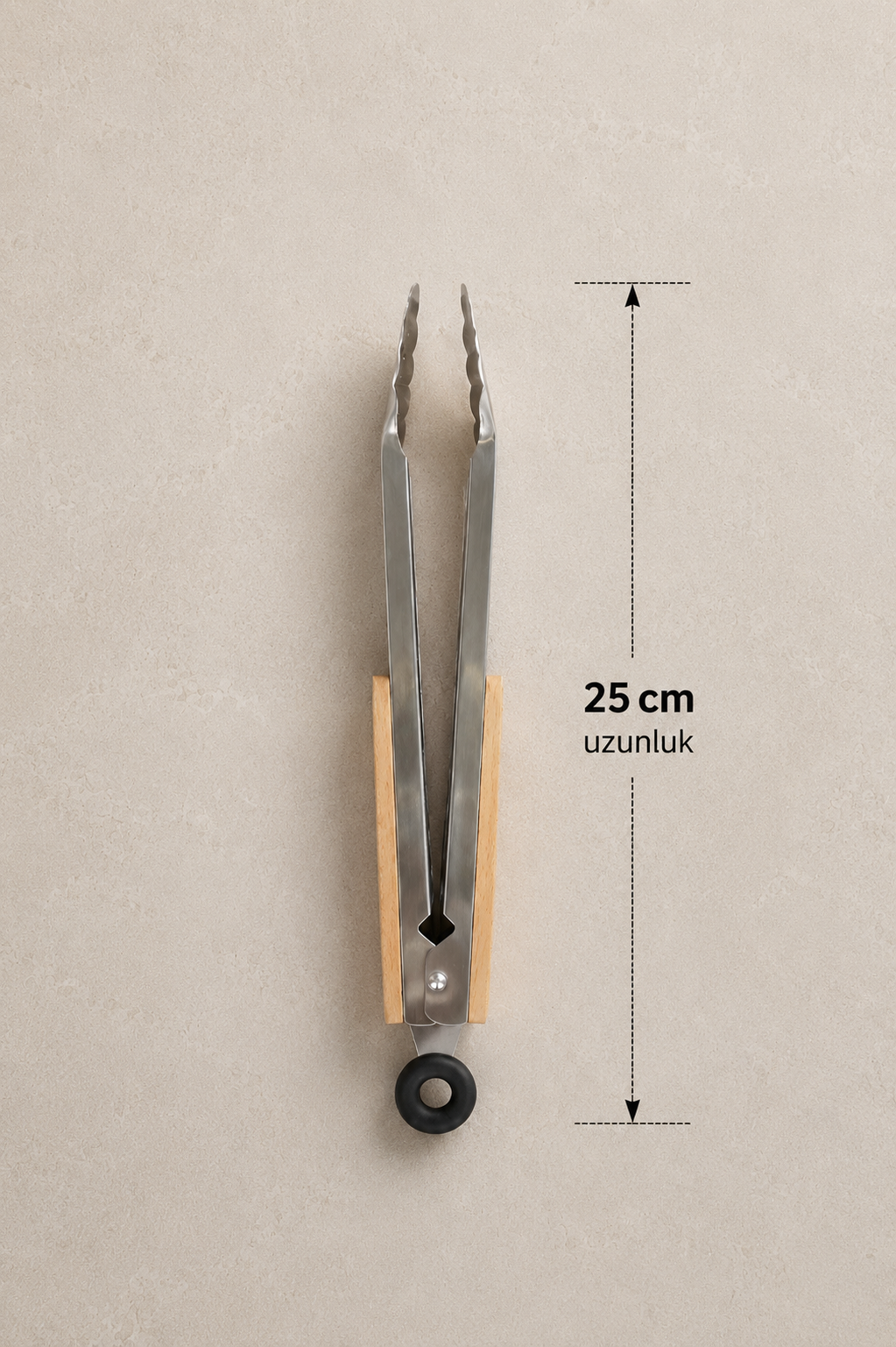 Ahşap Saplı Mutfak Maşası Metal Servis Maşası Pişirme ve Sunum Maşası KW-3370