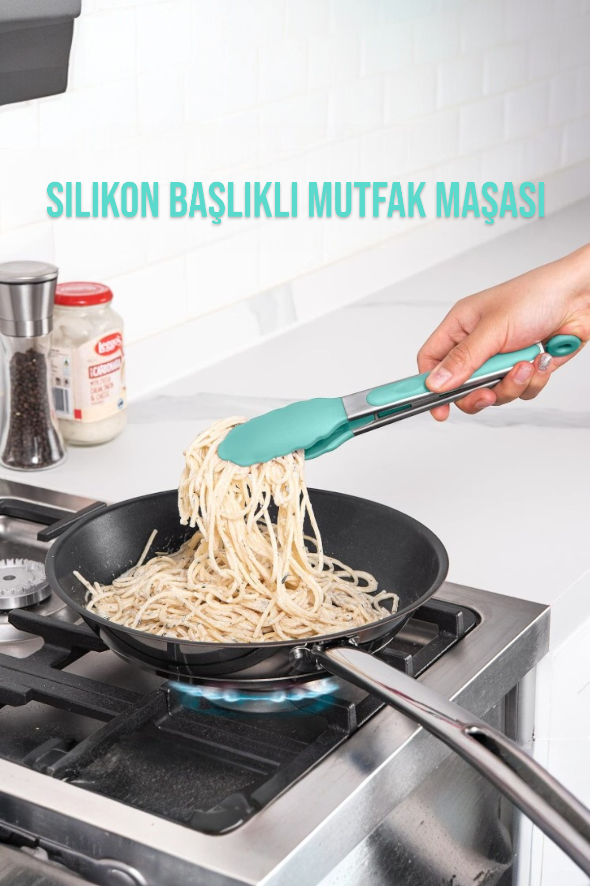 Silikon Başlık Kilit Mekanizmalı Kaymaz Saplı Mutfak ve Yemek Maşası KW-187