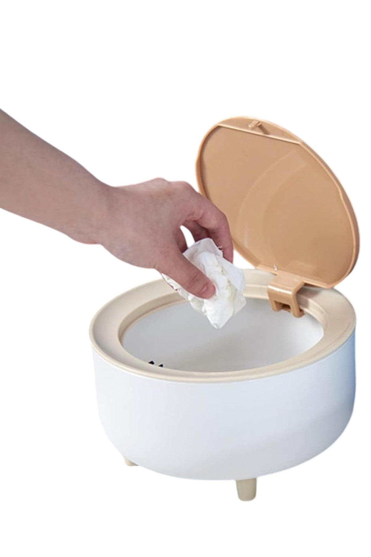 Click Kapaklı Ahşap Desenli Kaydırmaz Tabanlı Masa Üstü Çöp Kovası SHN-1196
