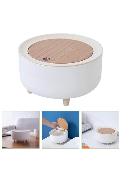 Click Kapaklı Ahşap Desenli Kaydırmaz Tabanlı Masa Üstü Çöp Kovası SHN-1196