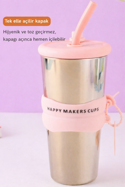 Sevimli Tasarımlı 750 ML Matara Metalik Cool Görünümlü Şık Dış Yüzey KW-888