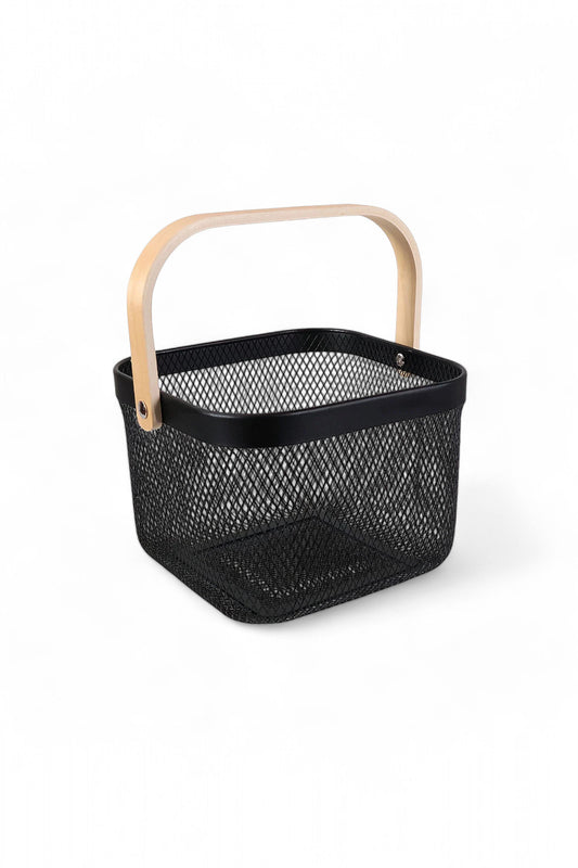 Siyah Metal Bambu Saplı Çok Amaçlı Sepeti SHN-1097