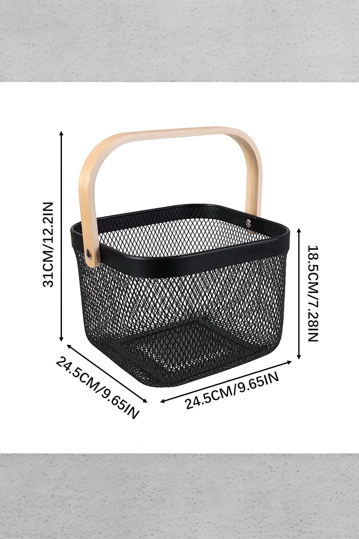 Siyah Metal Bambu Saplı Çok Amaçlı Sepeti SHN-1097