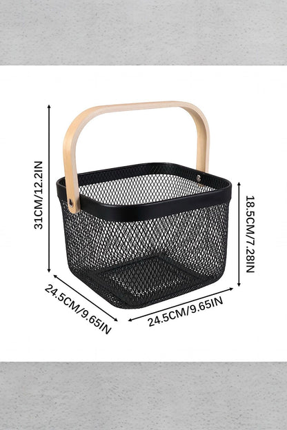 Siyah Metal Bambu Saplı Çok Amaçlı Sepeti SHN-1097