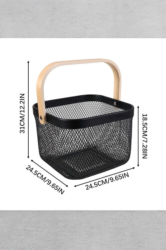 Siyah Metal Bambu Saplı Çok Amaçlı Sepeti SHN-1097