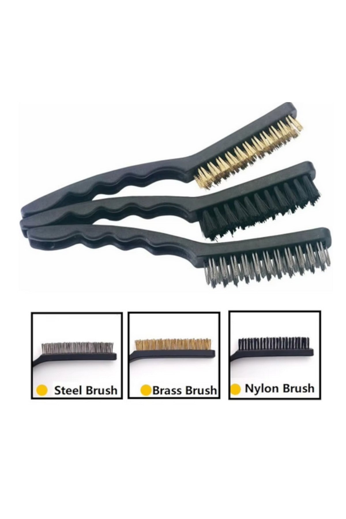 3 Lü Pirinç Tel Plastik Temizlik Fırçası SHN-1053