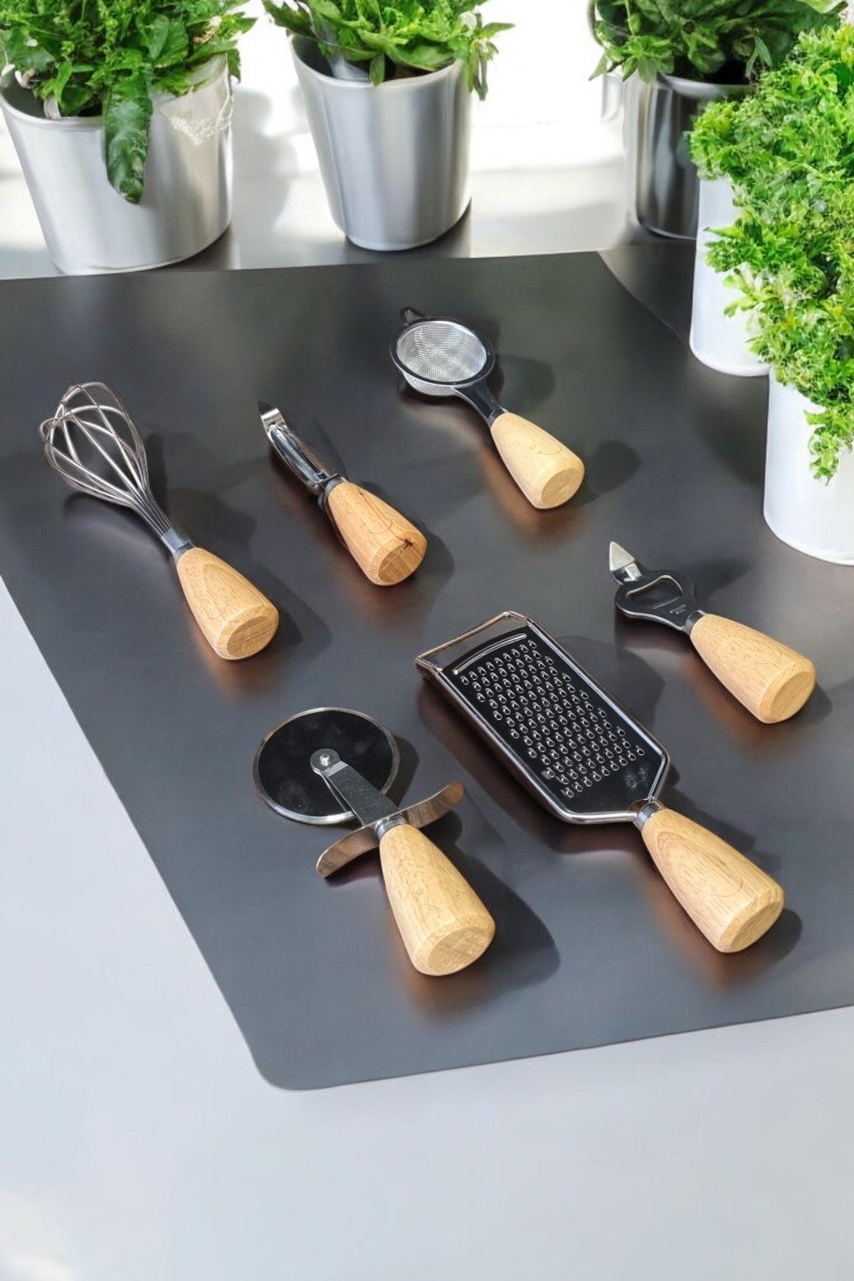 Kitchen Way Smile Bambu Saplı 6 Parça Mutfak Gereçleri Seti Metal Uçlu KW-480 Series