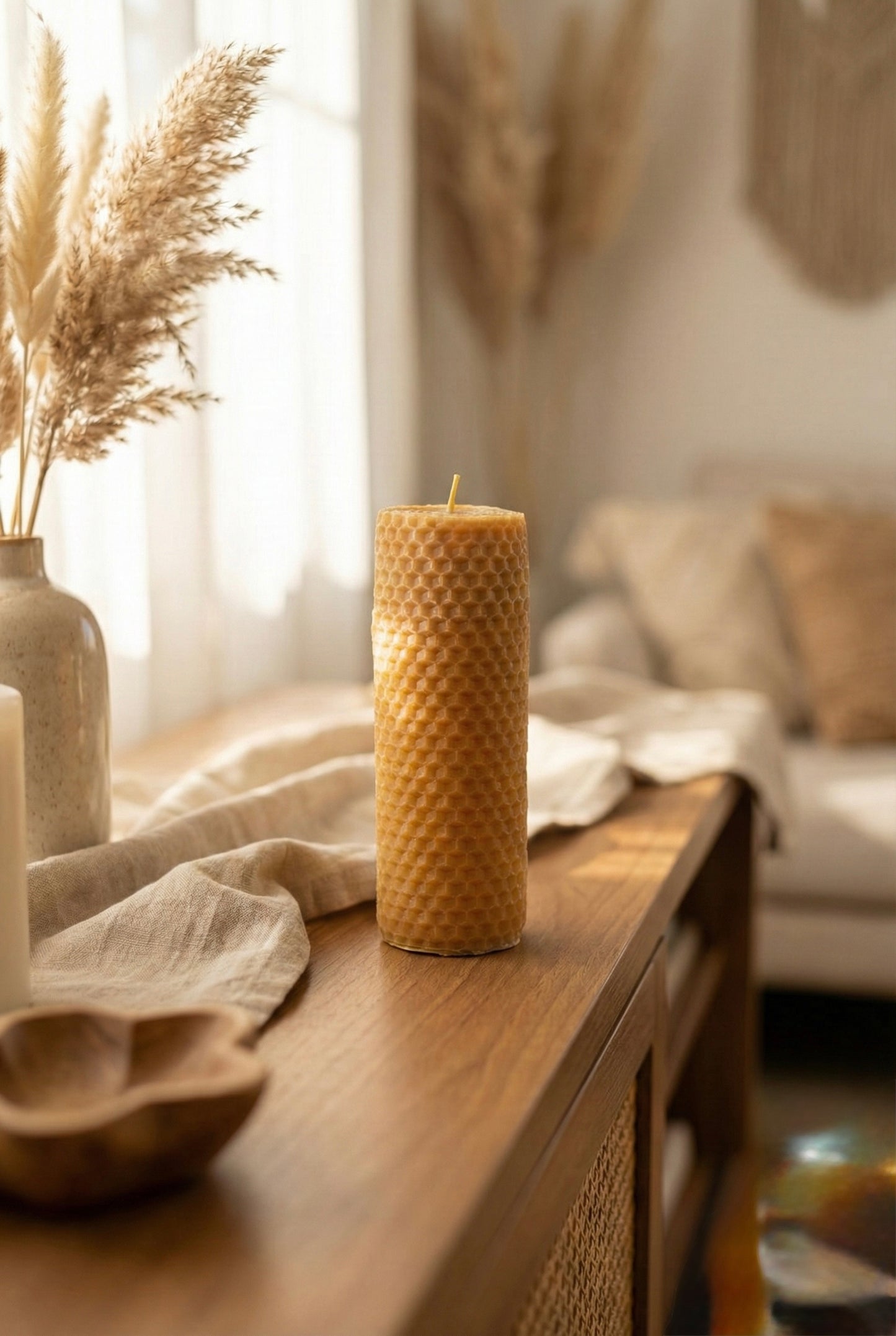 El Yapımı Bal Peteği Baton Mum Dekoratif Silindir Mum Uzun Ömürlü SHN-2044