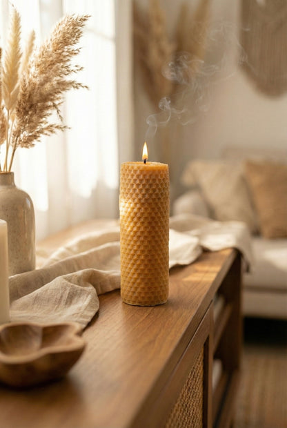 El Yapımı Bal Peteği Baton Mum Dekoratif Silindir Mum Uzun Ömürlü SHN-2044