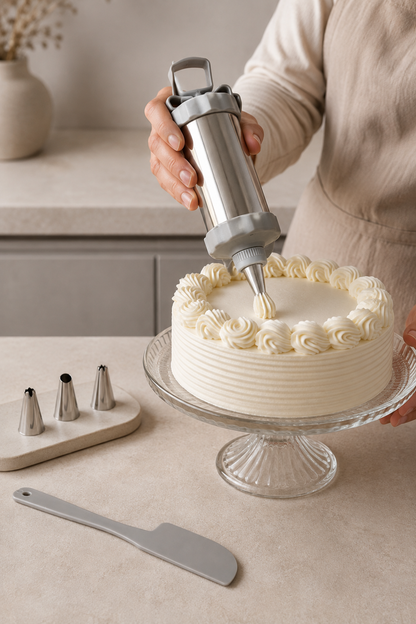 3 Başlıklı Krema Pompası Seti Pasta Kek Cupcake Süsleme  Krema Şekillendirme Aparatı KW-3326
