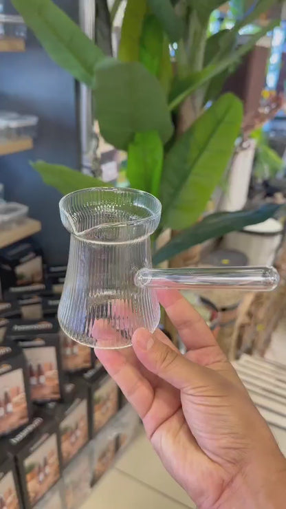 Borosilikat 300ML Çizgi Desenli Cam Cezve KW-066