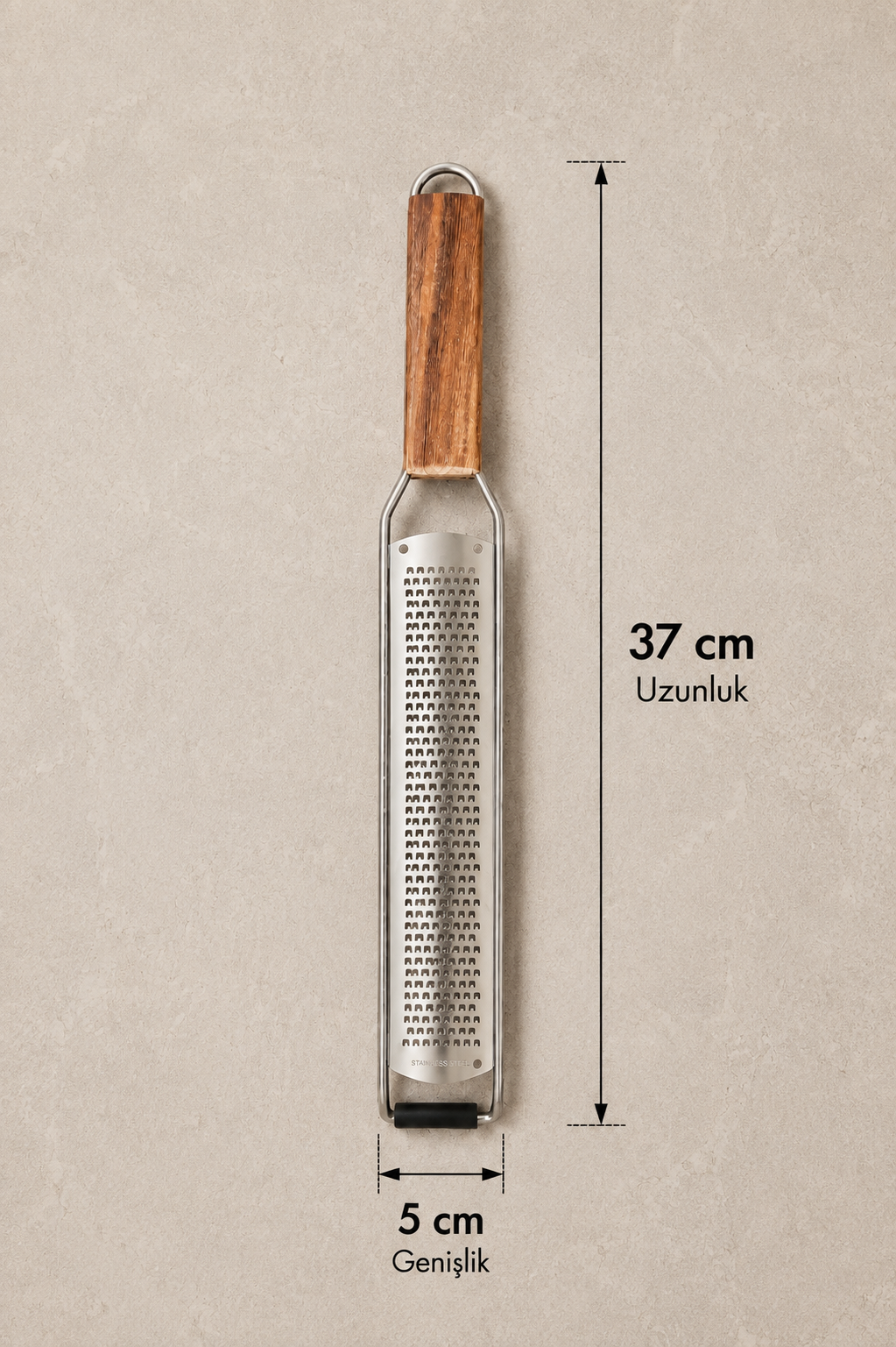 Akasya Saplı İnce Metal Rende Ergonomik Ahşap Saplı Mutfak Rendesi Koruyuculu KW-3410