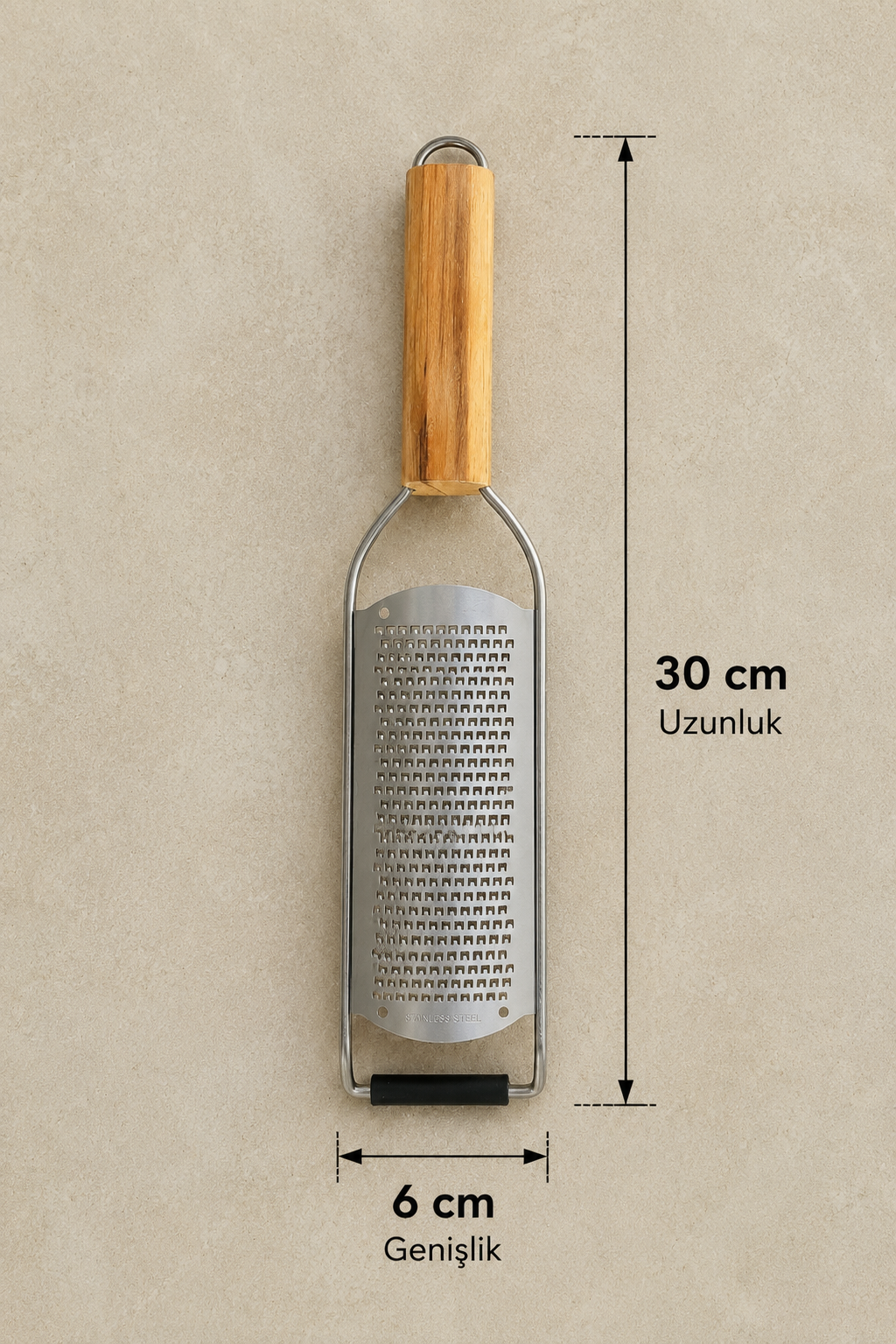 Akasya Saplı Rende Metal Mutfak Rendesi Ergonomik Ahşap Saplı Sebze ve Peynir Rendesi KW-3413